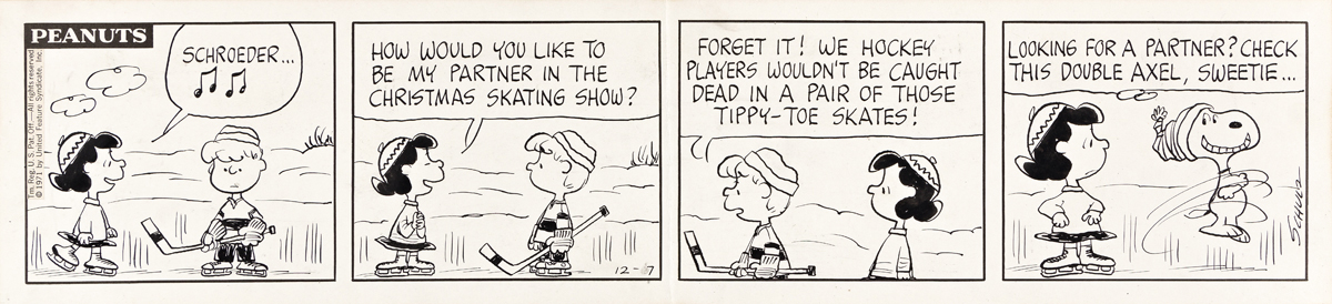 CHARLES SCHULZ (1922-2000) Schroeder, how would you like to be my partner in the Christmas Skating show? [COMICS / PEANUTS]